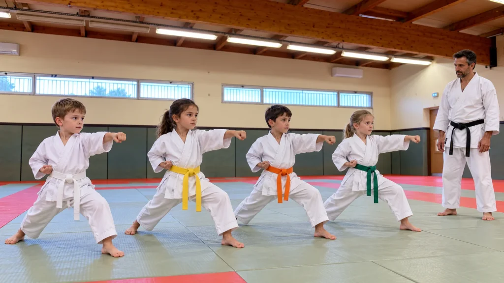 Cours de karaté pour enfants à Lançon-Provence Des enfants faisant du karaté