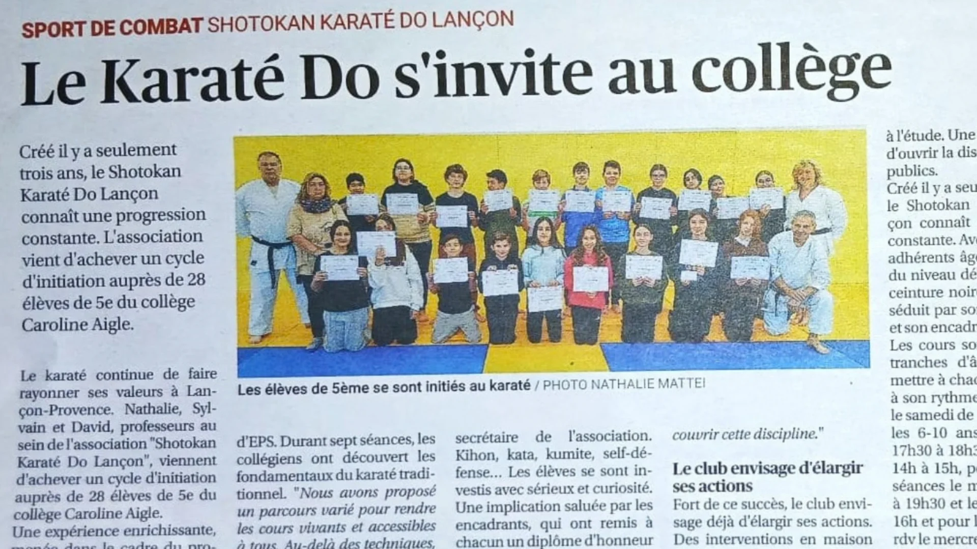 Le club intervient au collège de Lançon-Provence pour la deuxième année consécutive